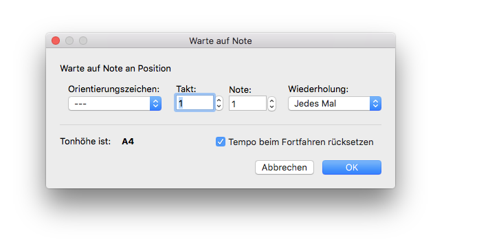 Dialogbox Warte auf Note